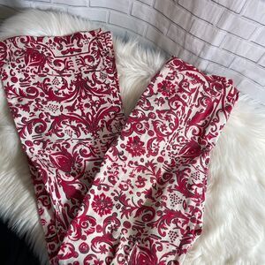 Moschino VTG Red/Cream Print Flare Leg Jea…